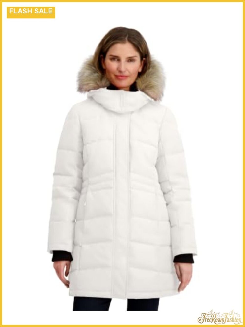 Nautica Mist Heavyweight Puffer Winter Coat Faux Fur Hood